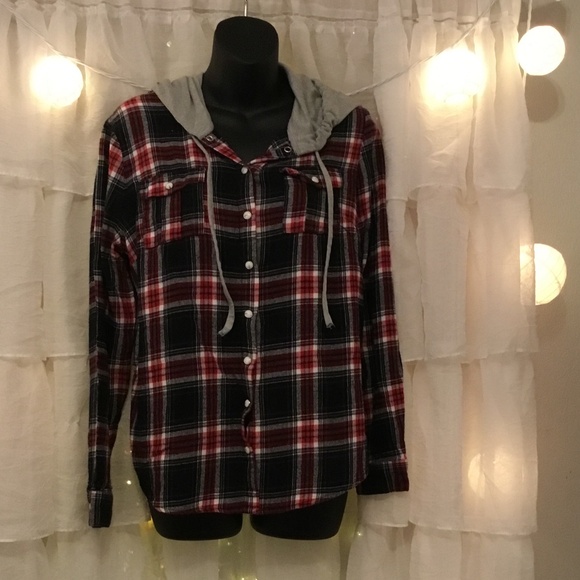 Paper Tee Snap Button Hooded plaid Shirt - Picture 1 of 4